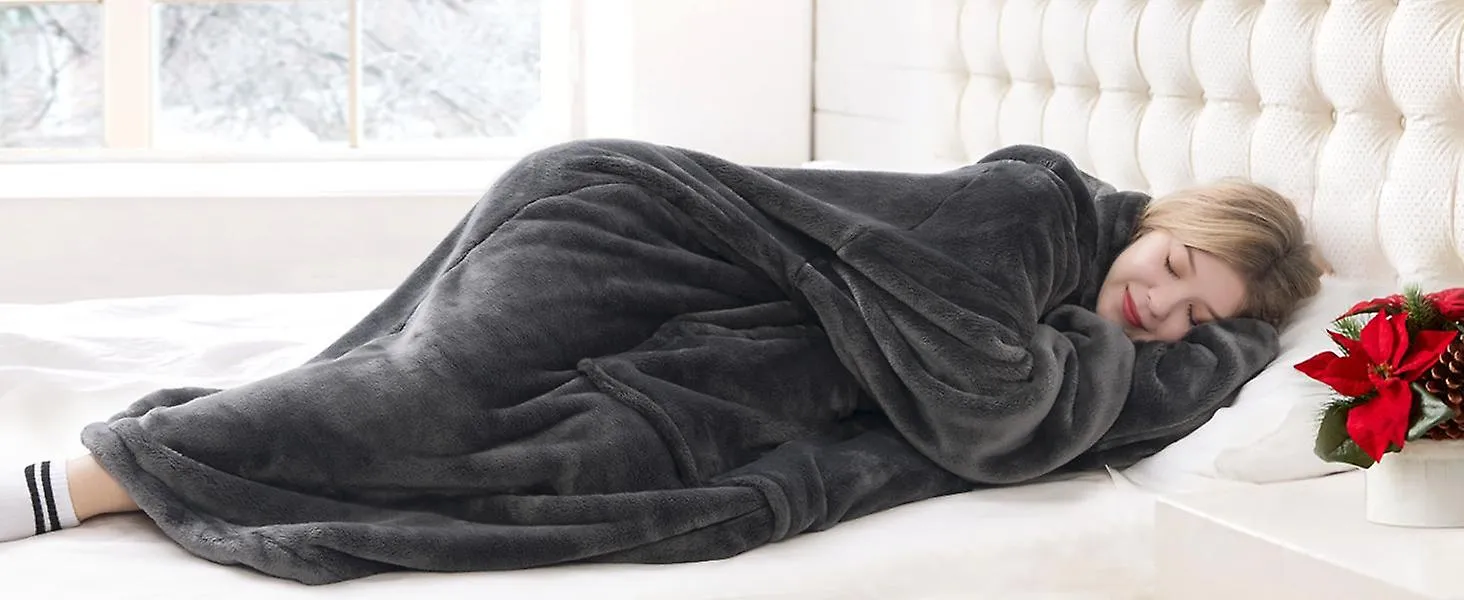 Wearable Blanket Sweatshirt Gifts For Women And Men, Warm And Cozy Giant Blanket Hoodie, Thick Flannel Blanket With Sleeves And 